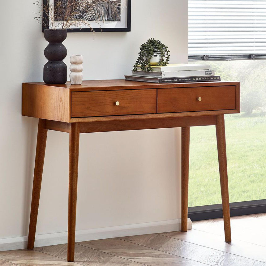 Lowry Cherry Wood Retro Style 2 Drawer Writing Desk