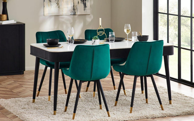 Louis White Ceramic Top 6 Seater Dining Table - Black Fluted Base