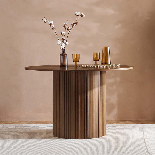 Axel Walnut Fluted 4 Seater Round Dining Table