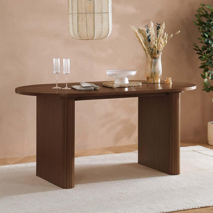 Axel Walnut Fluted 6 Seater Oval Dining Table