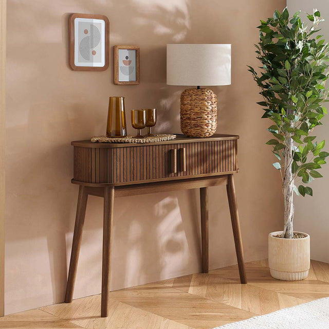 Axel Walnut Fluted Curved Console Table