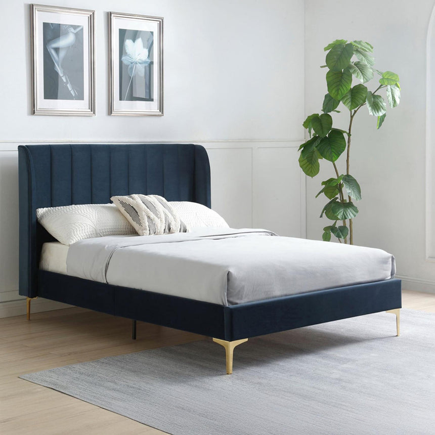 Avery Athena Ink Blue Velvet Fabric Bed