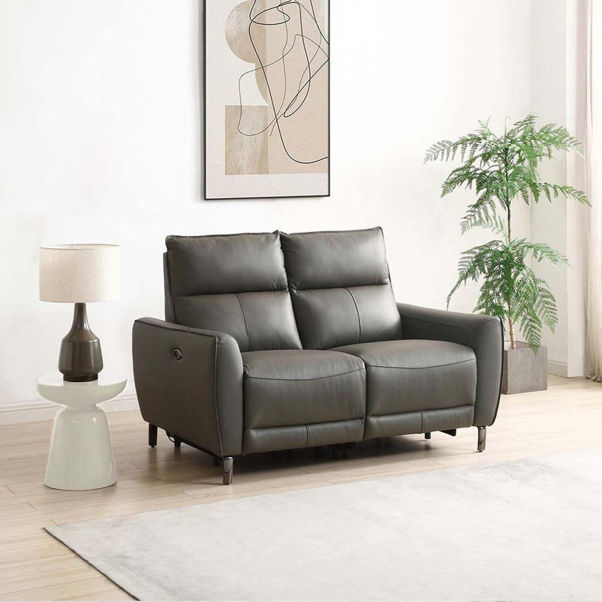Brooke Grey Leather 2 Seater Electric Recliner Sofa