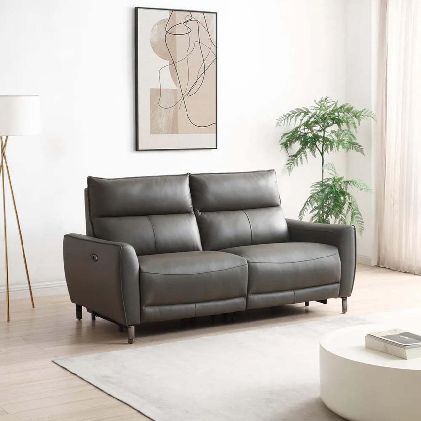 Brooke Grey Leather 3 Seater Electric Recliner Sofa