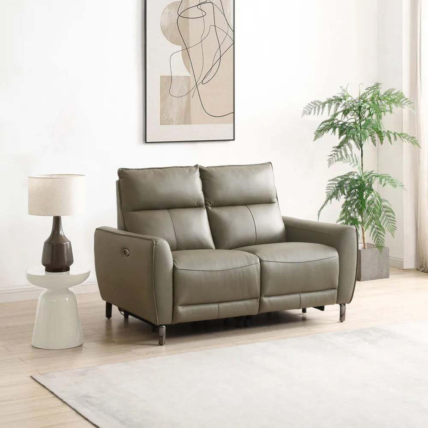 Brooke Taupe Leather 2 Seater Electric Recliner Sofa