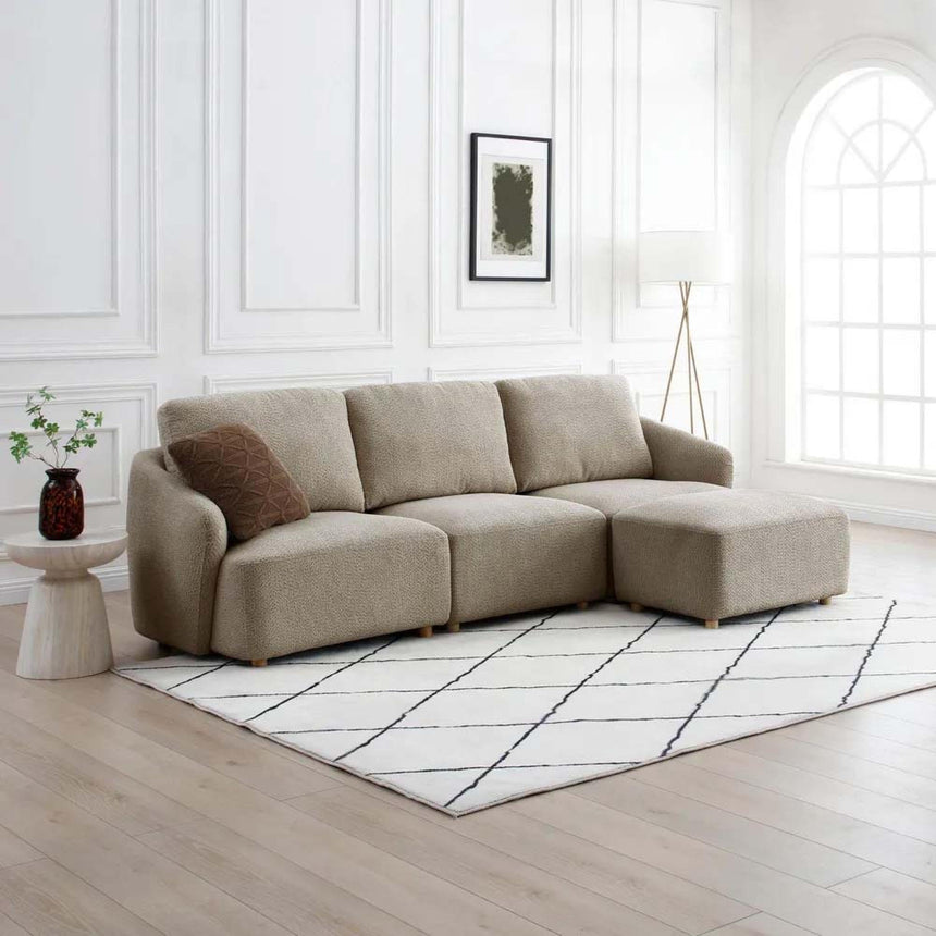Como Taupe Boucle Fabric 3 Seater Modular Sofa
