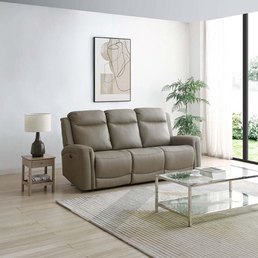 Henley Taupe Leather 3 Seater Electric Recliner Sofa