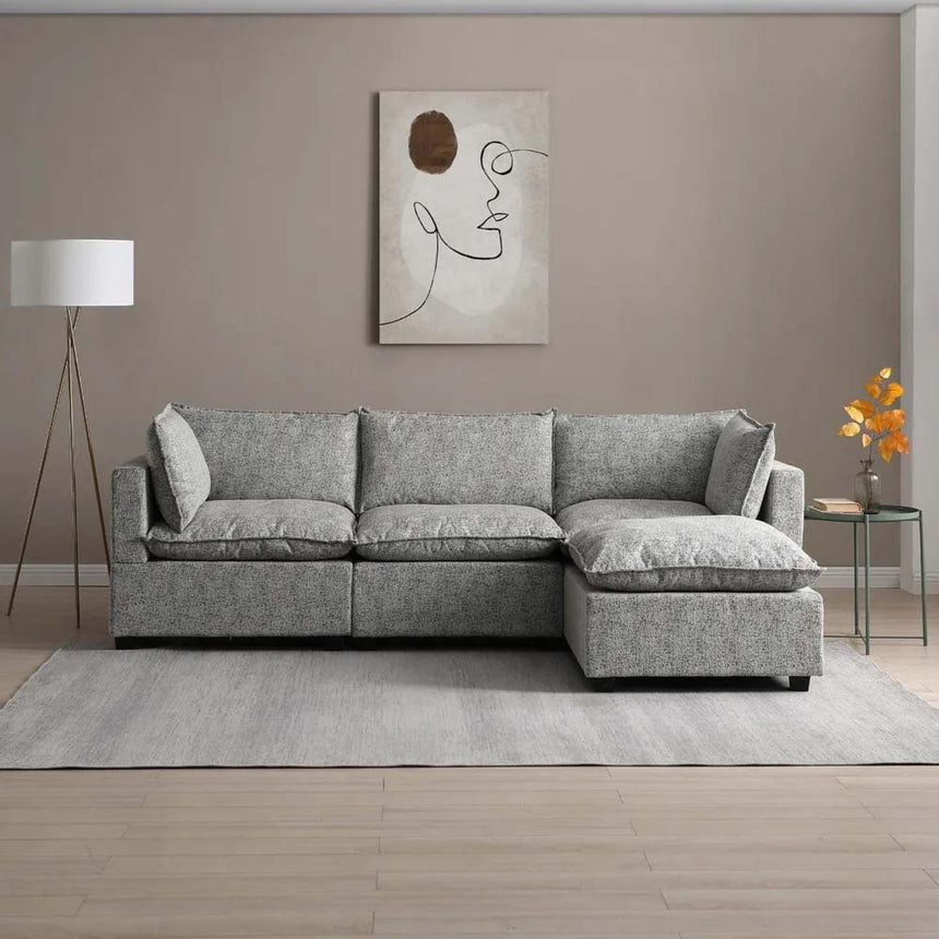 Moda Light Grey Boucle Fabric Corner Sofa