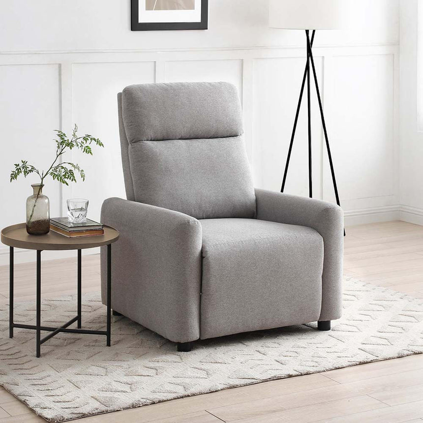 Toby Grey Fabric Push Back Recliner Armchair