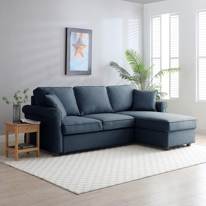 Arthur Navy Blue Fabric Corner Pull Out Sofa Bed with Storage