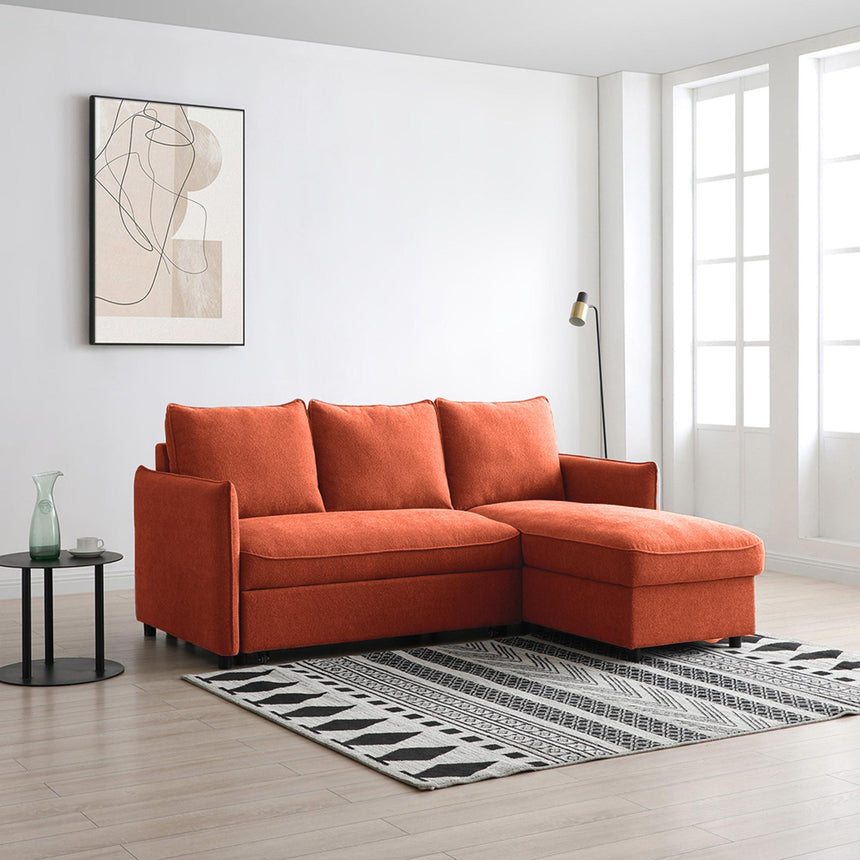Blaire Athena Burnt Orange Velvet Fabric Corner Sofa Bed