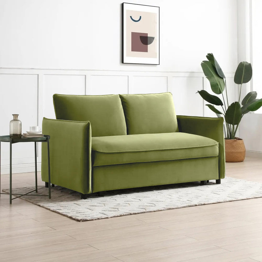 Blaire Athena Olive Velvet Fabric 2 Seater Sofa Bed