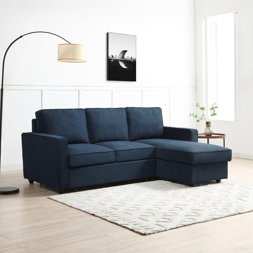 Myles Themis Blue Soft Weave Fabric Corner Sofa Bed