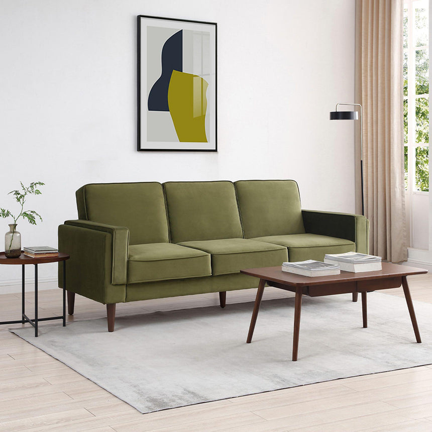Paolo Olive Green Velvet Fabric 3 Seater Click Clack Sofa Bed