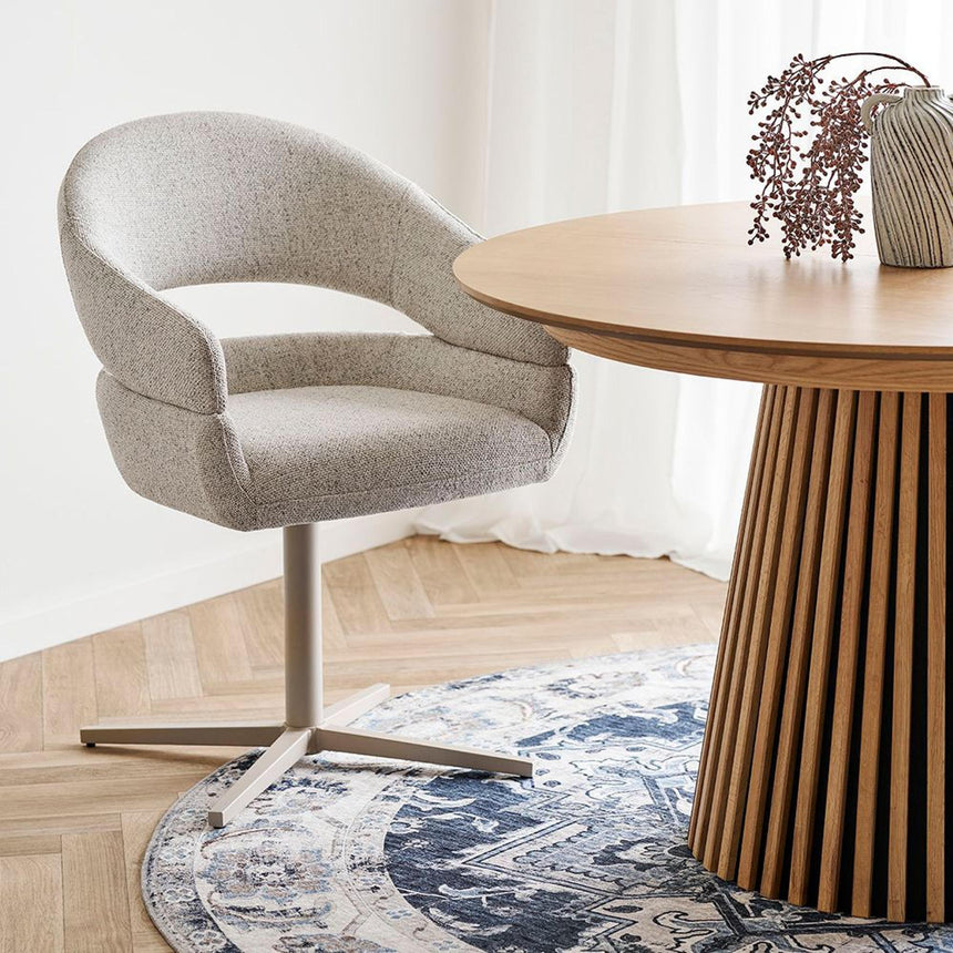 2 x Dover Beige Fabric Curved Swivel Dining Chair