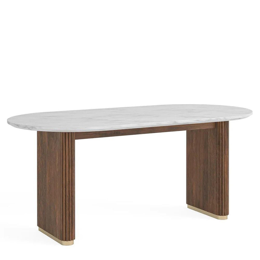 Nevada 6 Seater Oval Fluted Dining Table - White Marble Top