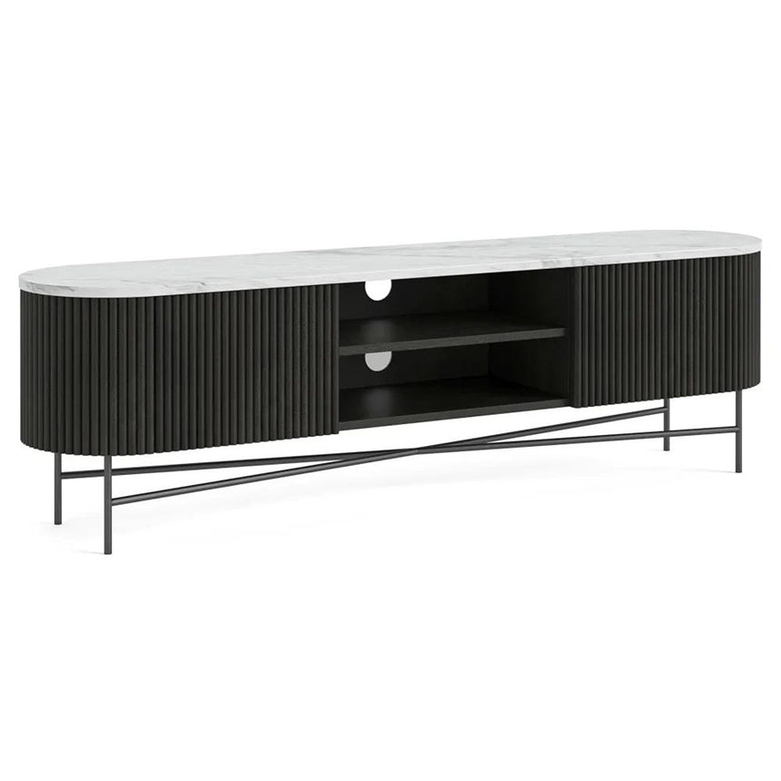 Lucas Black 180cm Fluted Curved TV Unit with White Marble Top