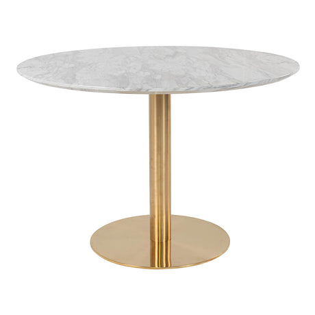 Bolzano White Marble Effect 4 Seater Gold Pedestal Round Dining Table - 110cm