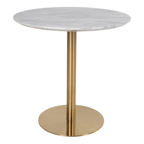 Bolzano White Marble Effect 2 Seater Gold Pedestal Round Dining Table - 90cm