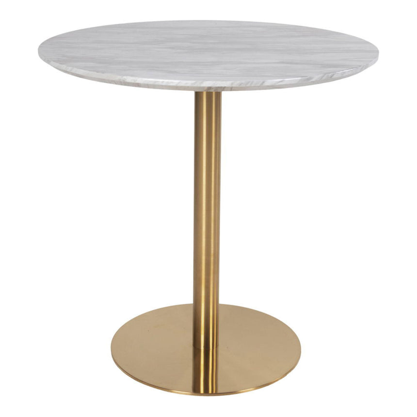 Bolzano White Marble Effect 2 Seater Gold Pedestal Round Dining Table - 90cm