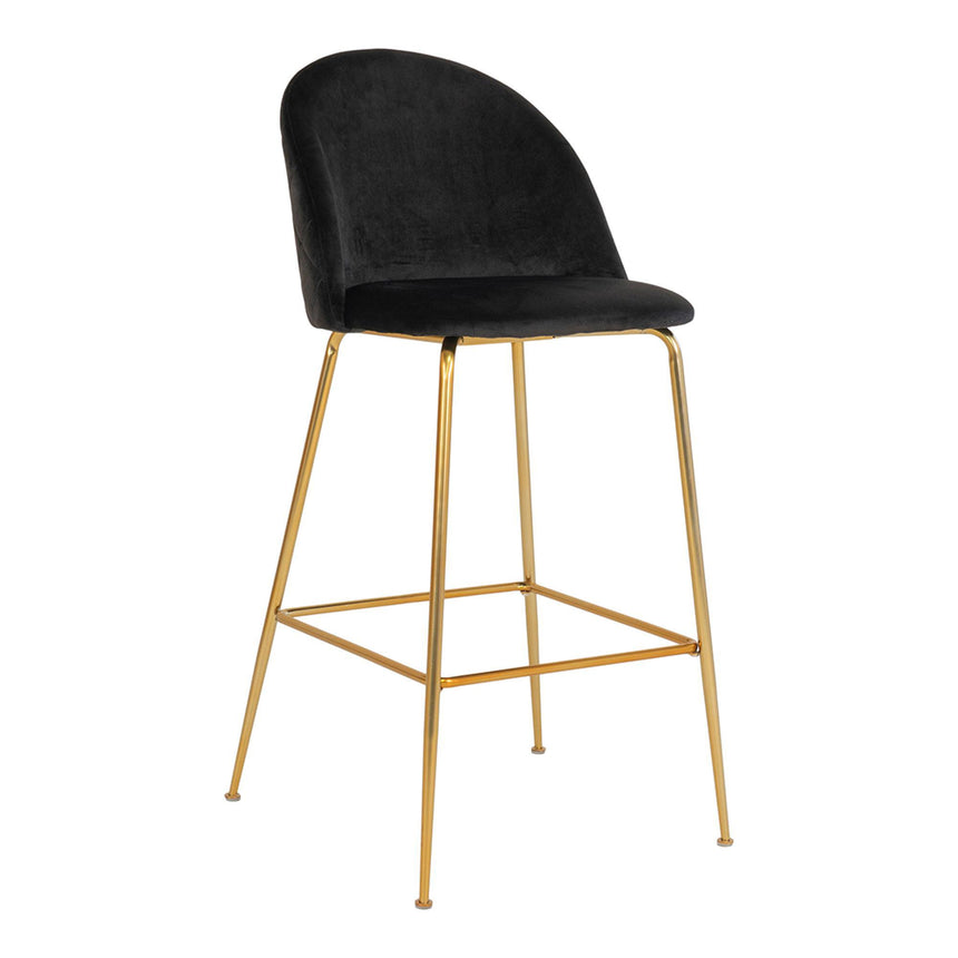 2 x Lausanne Black Velvet Fabric Barstool with Gold Legs