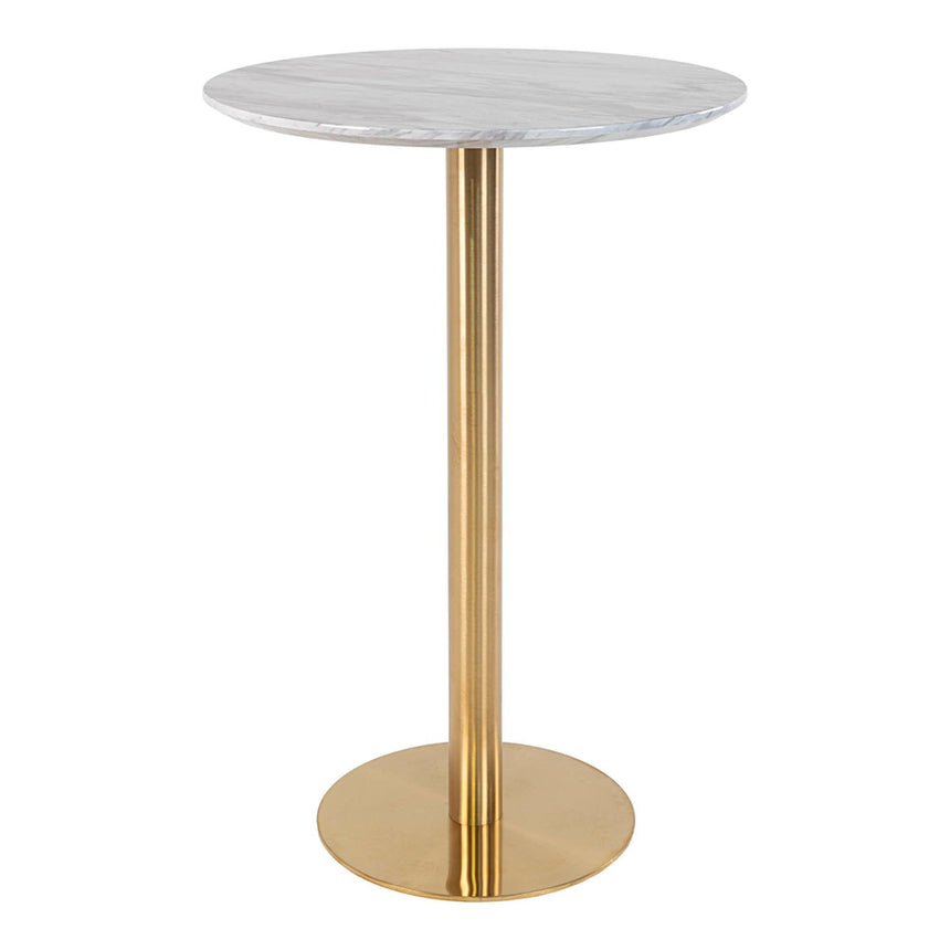 Bolzano White Marble Effect Round Bar Table with Gold Base