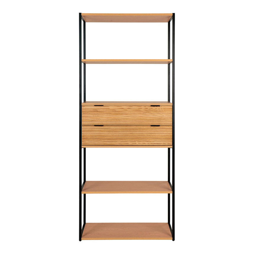 Minato Natural Woode Open Bookcase with 2 Drawers