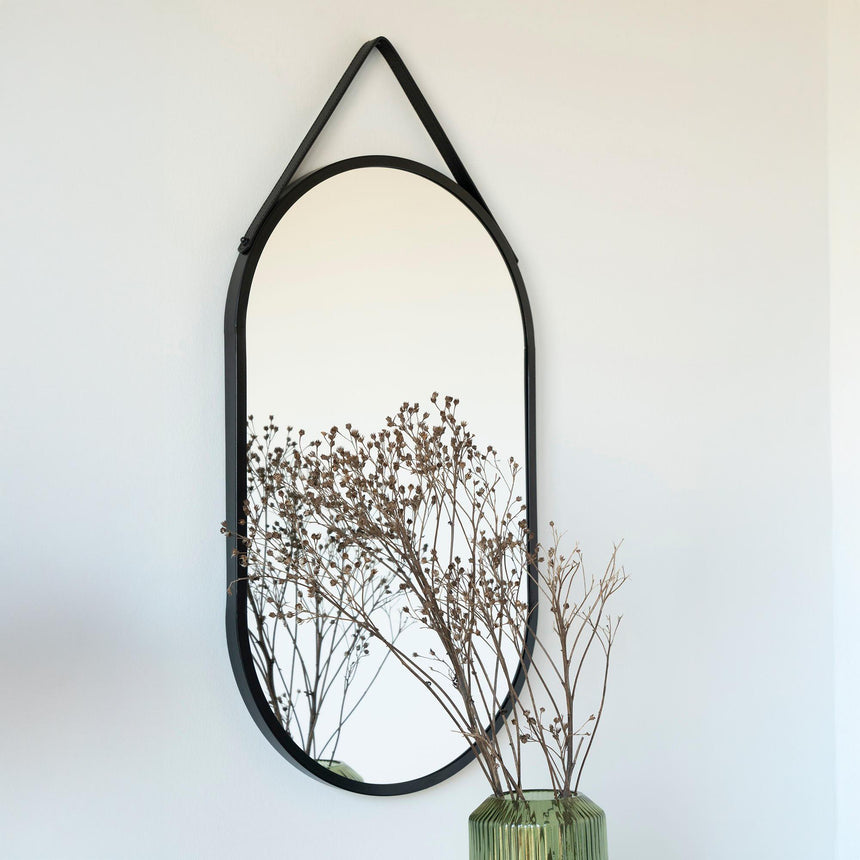 Helotes Black Oval Hanging Wall Mirror - 35cm x 60cm