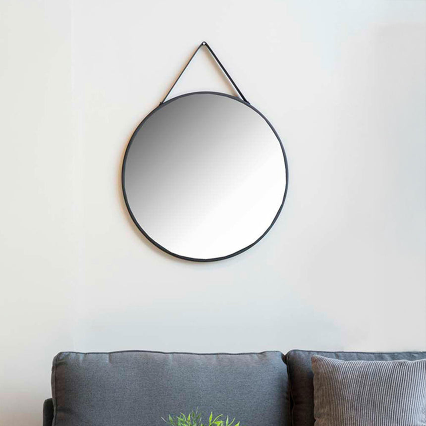 Trapani Black Round Hanging Wall Mirror - 60cm x 60cm