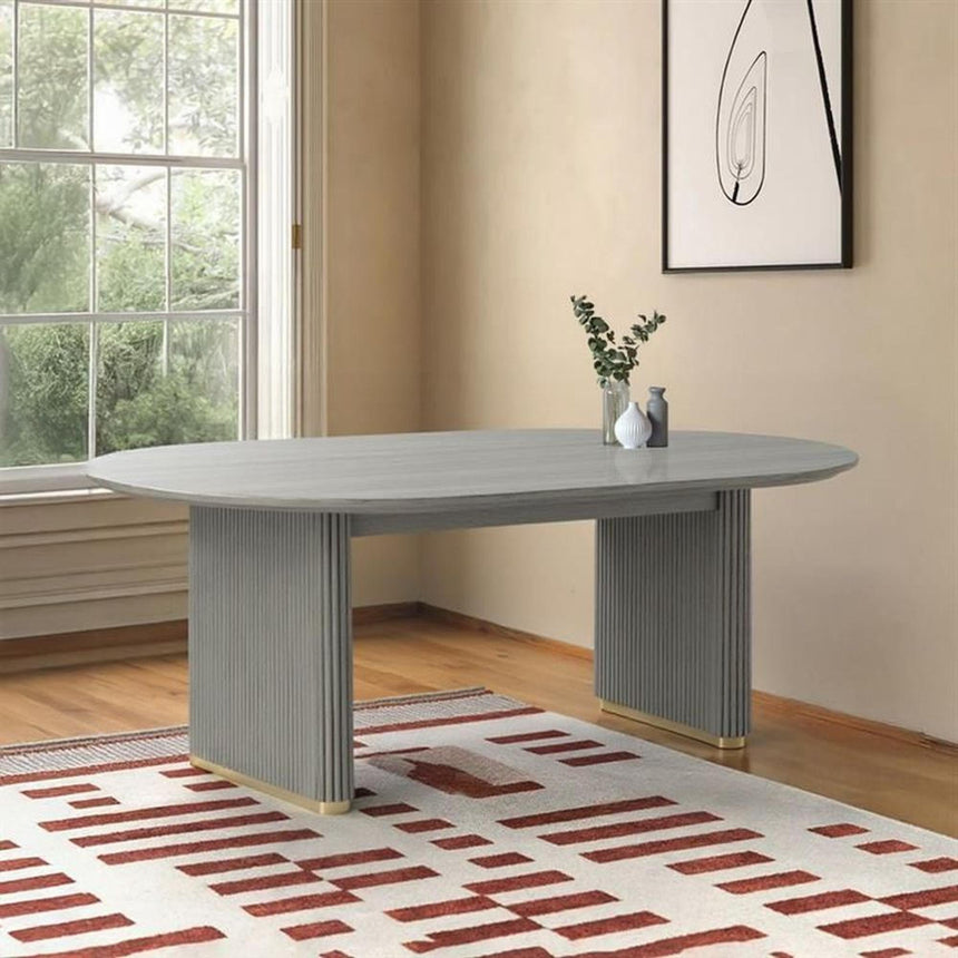 Isabella Grey 8 Seater Oval Fluted Dining Table - 200cm