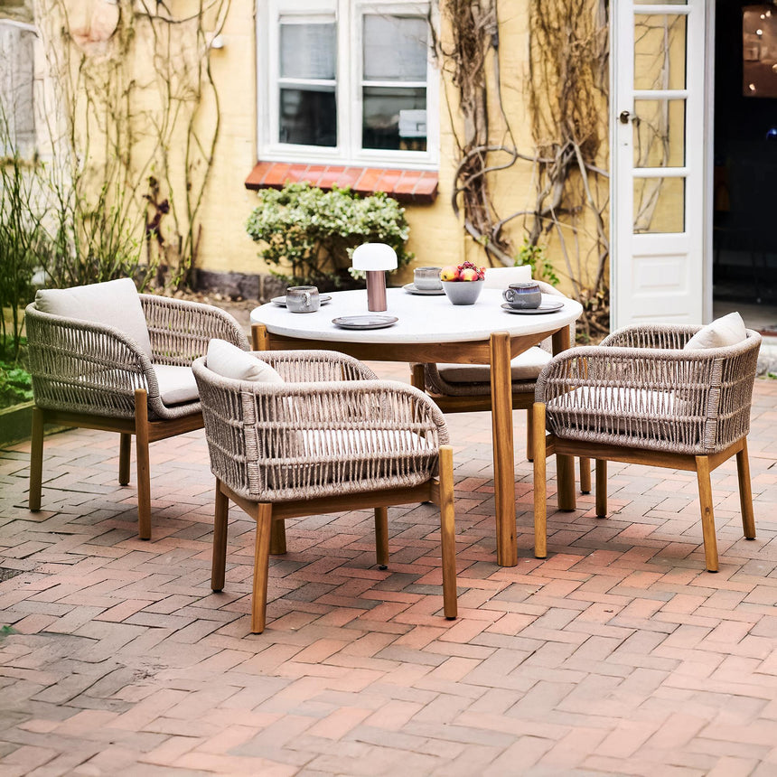 Terracina Beige Rope 4 Seater Round Garden Dining Set