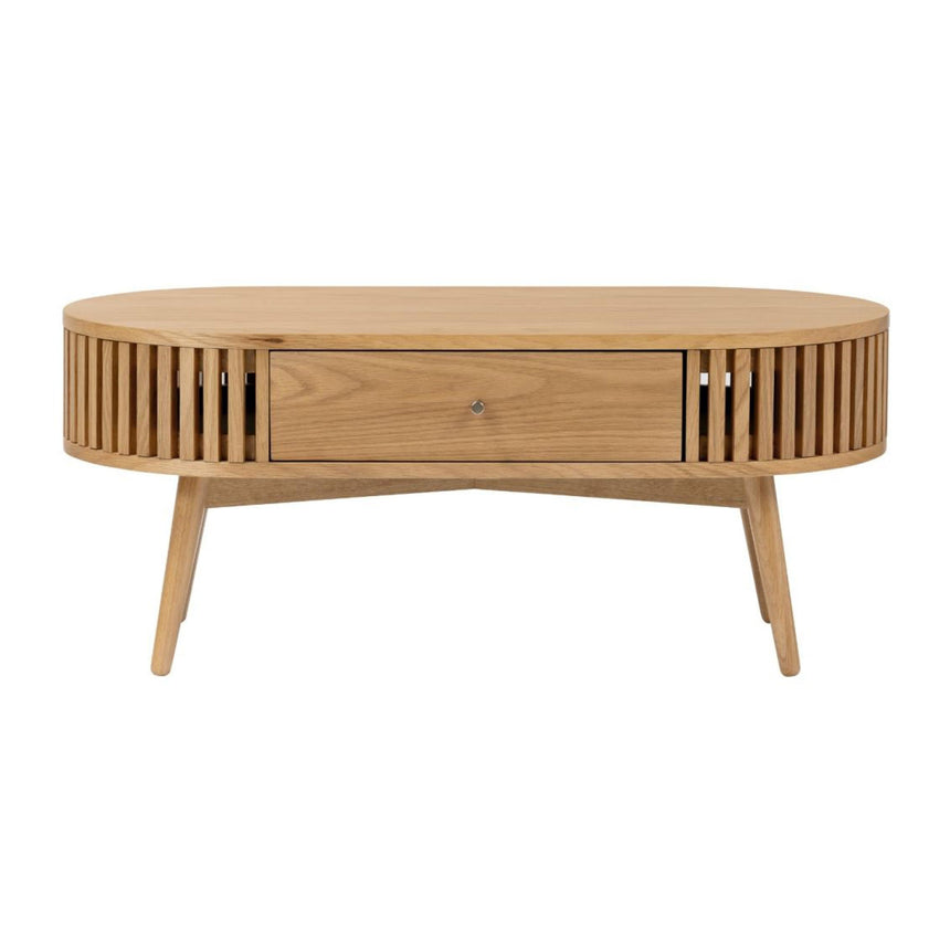 Soho Oak 1 Drawer Slatted Oval Coffee Table
