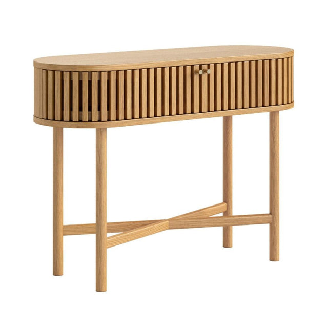 Soho Oak 2 Door Slatted Oval Console Table