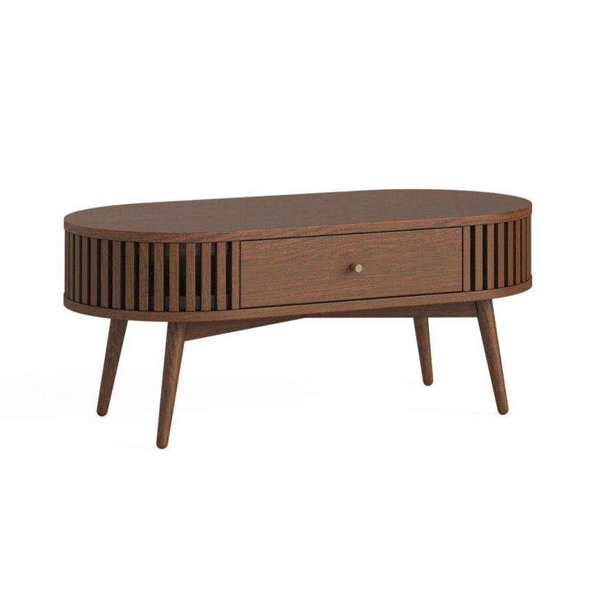 Soho Dark Oak 1 Drawer Slatted Oval Coffee Table