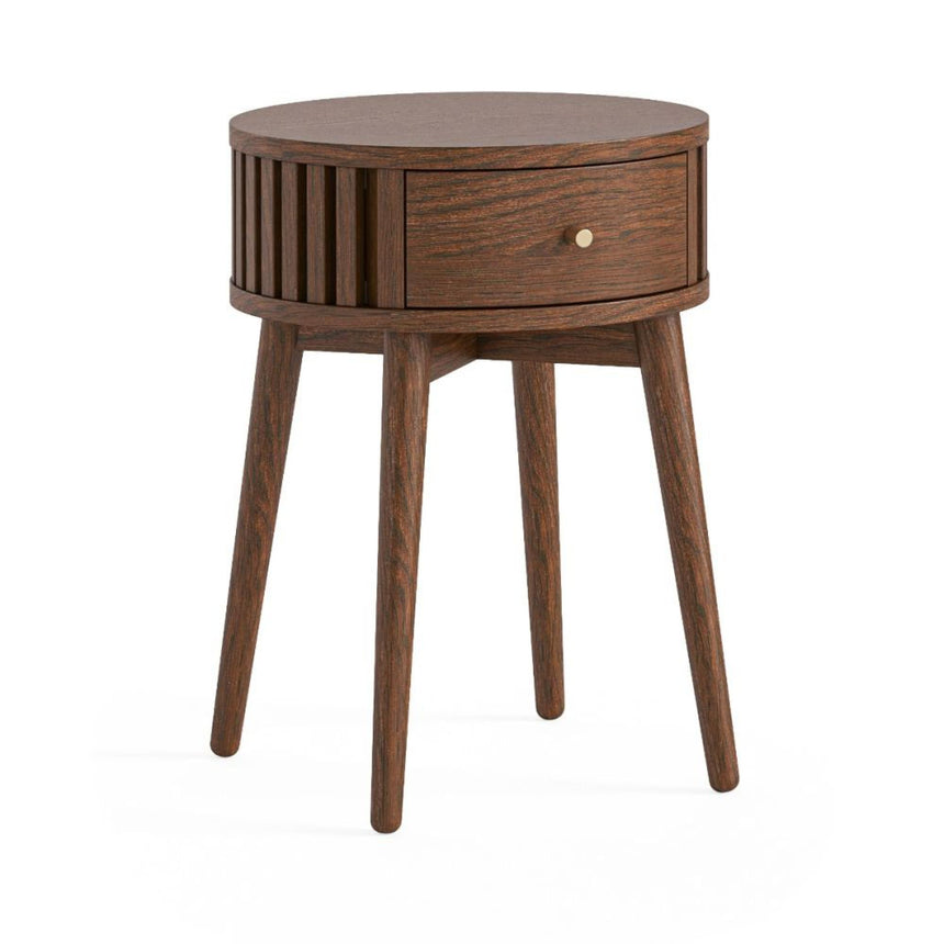 Soho Dark Oak 1 Drawer Slatted Round Side Table