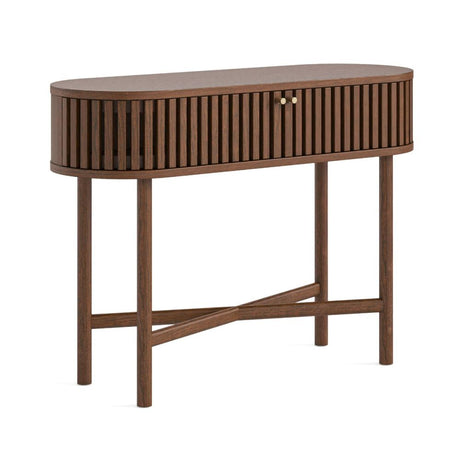 Soho Dark Oak 2 Door Slatted Oval Console Table