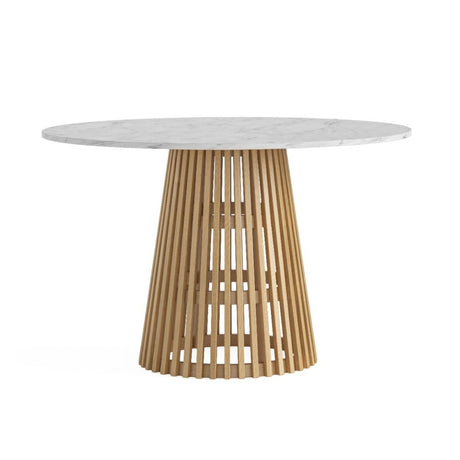 Soho Oak 4 Seater Round Dining Table with Slatted Base - White Marble Top - 120cm