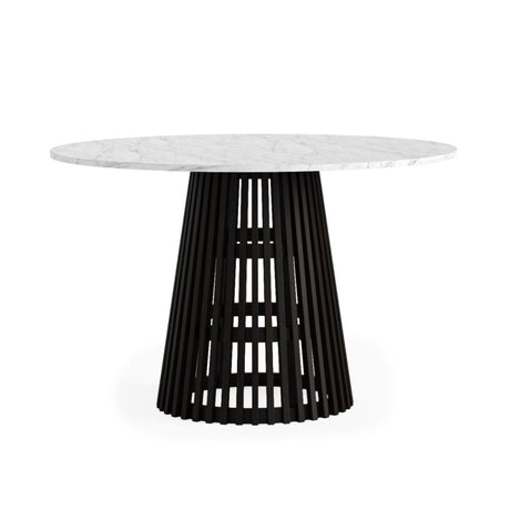 Soho Black 4 Seater Round Dining Table with Slatted Base - White Marble Top - 120cm