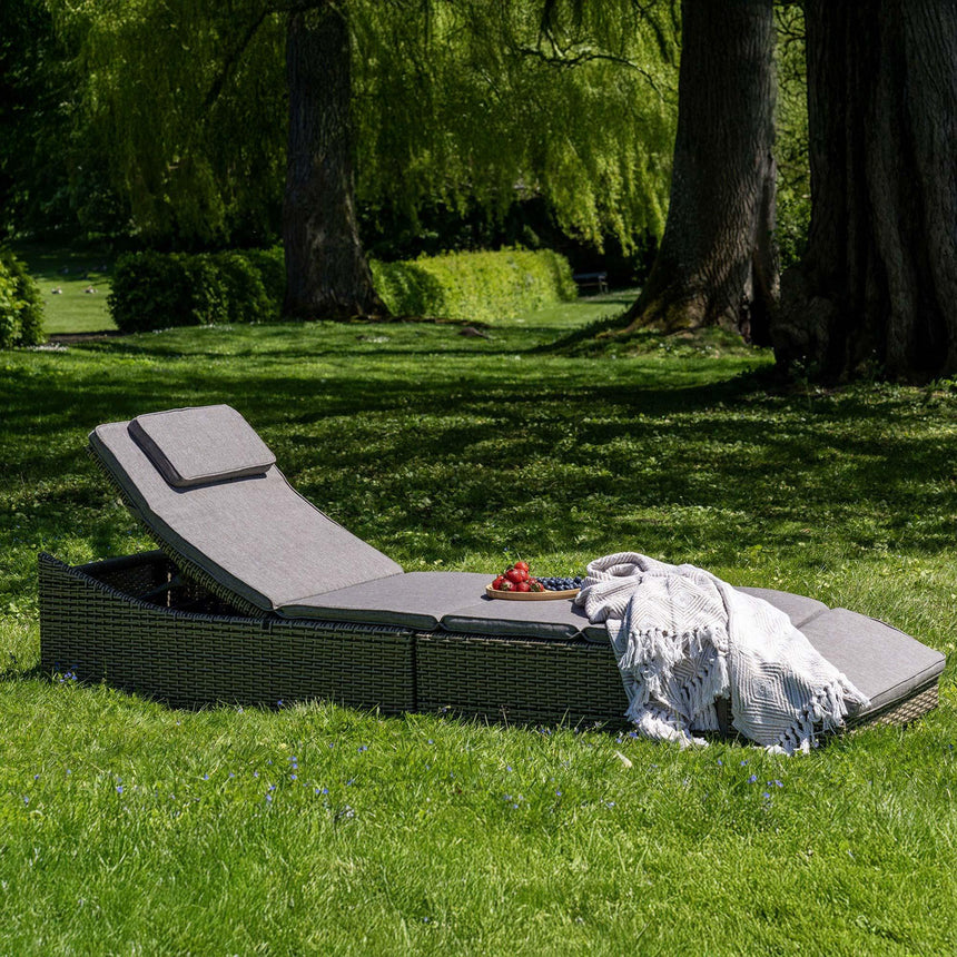 Split Kubu Grey Fabric and Rattan Sun Lounger