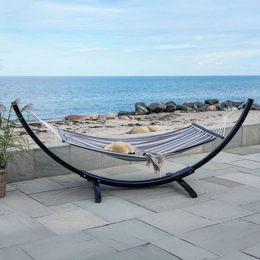 Tripoli Grey Fabric Hammock Black Wooden Stand