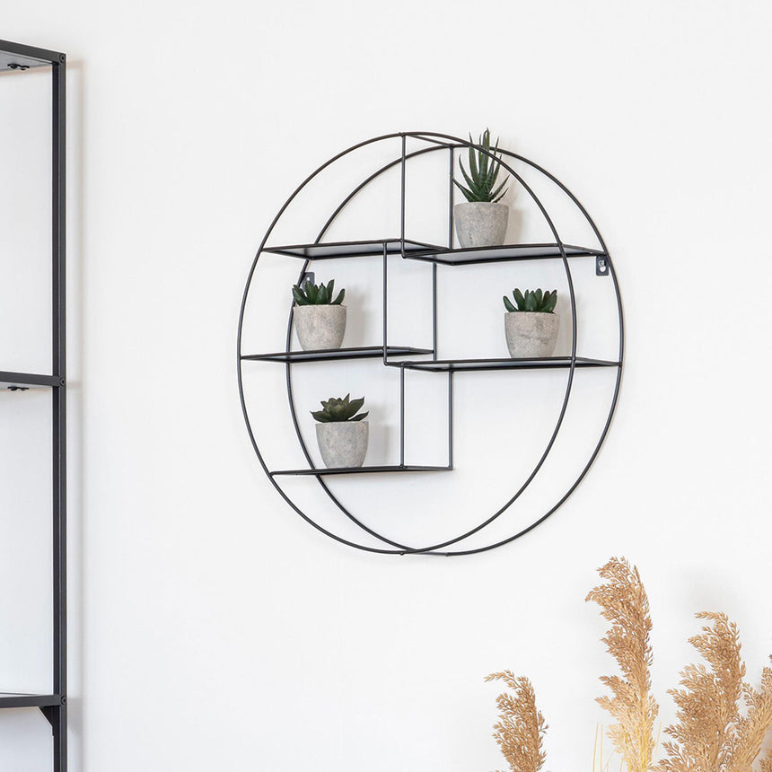 Genk Black Metal Round Wall Shelf