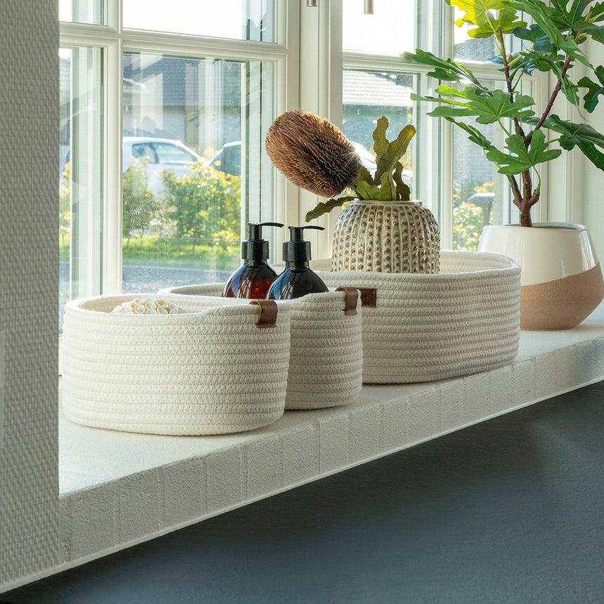 Jarana White Fabric Basket (Set of 3)