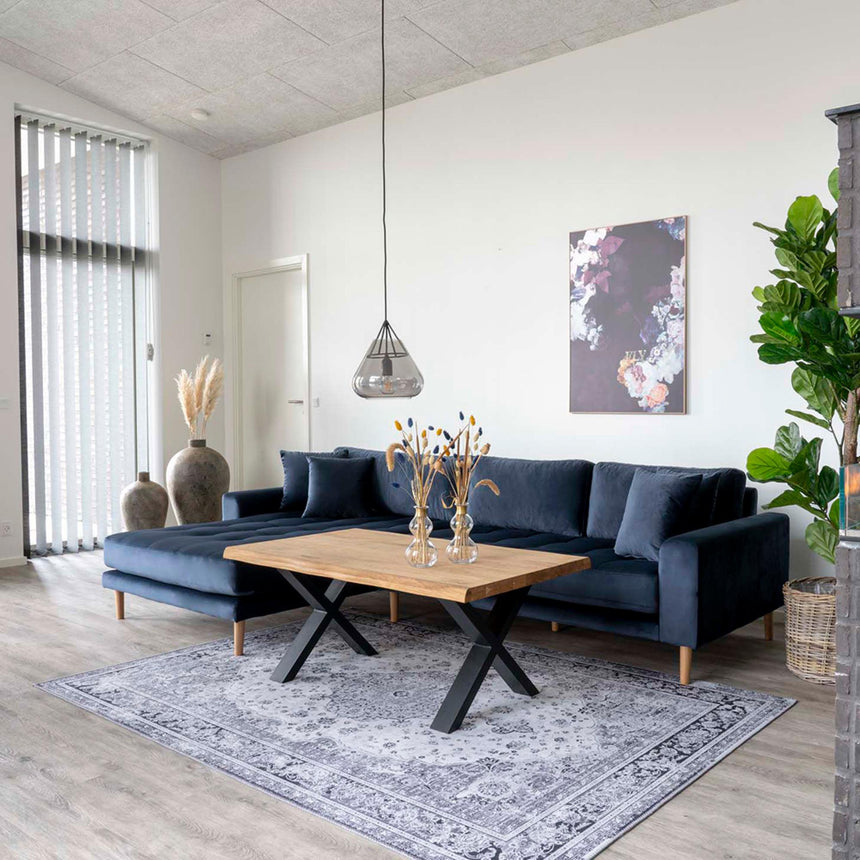 Lido Blue Fabric Left Hand Facing Lounge Sofa with Natural Legs