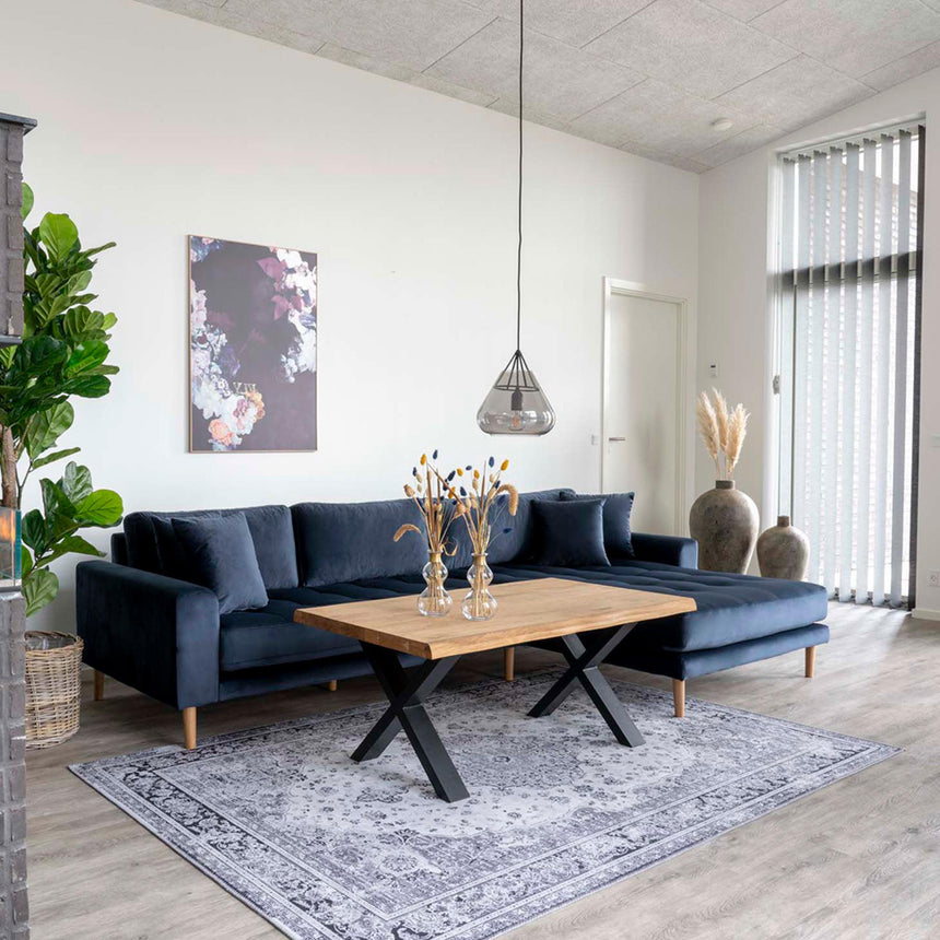 Lido Blue Fabric Right Hand Facing Lounge Sofa with Natural Legs