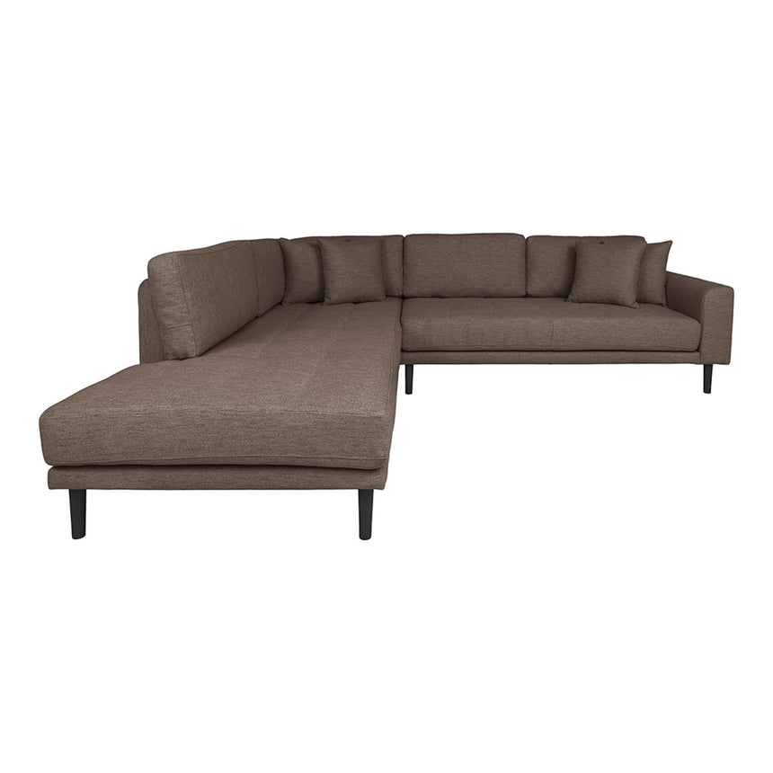 Lido Brown Fabric Left Hand Facing Corner Sofa Open End with Black Legs
