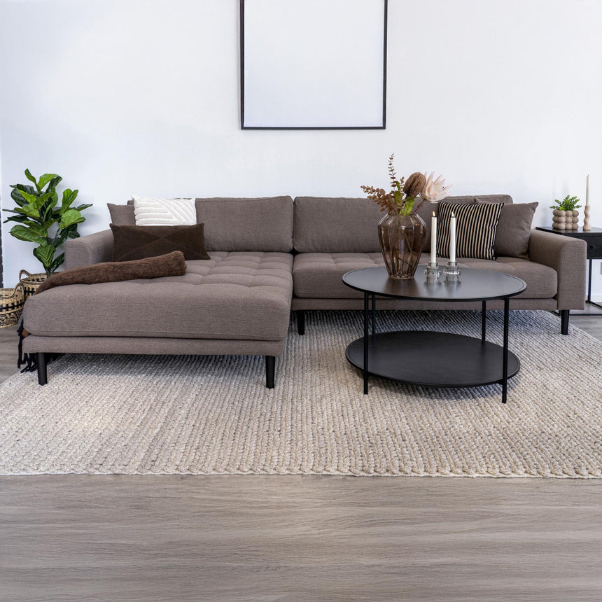 Lido Brown Fabric Left Hand Facing Lounge Sofa with Black Legs