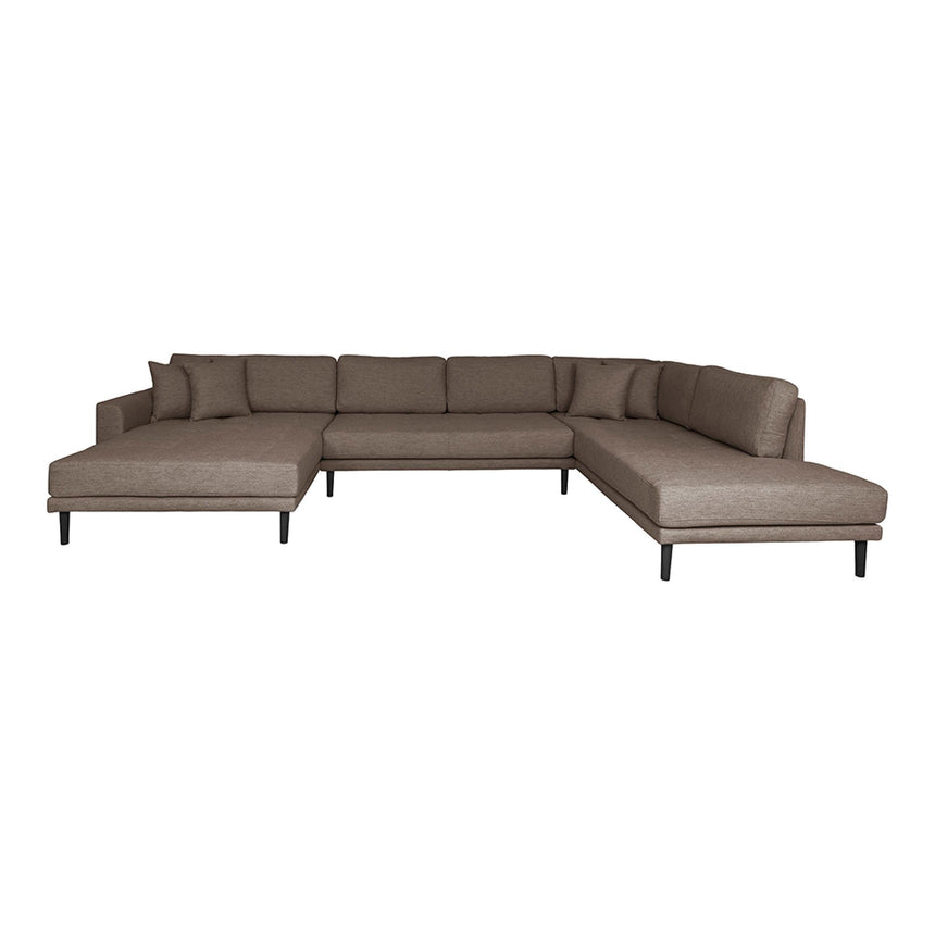 Lido Brown Fabric Left Hand Facing U-Sofa Open End with Black Legs
