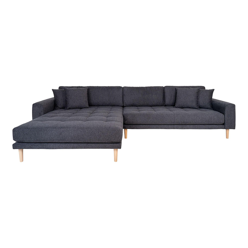 Lido Dark Grey Fabric Left Hand Facing Lounge Sofa with Natural Legs