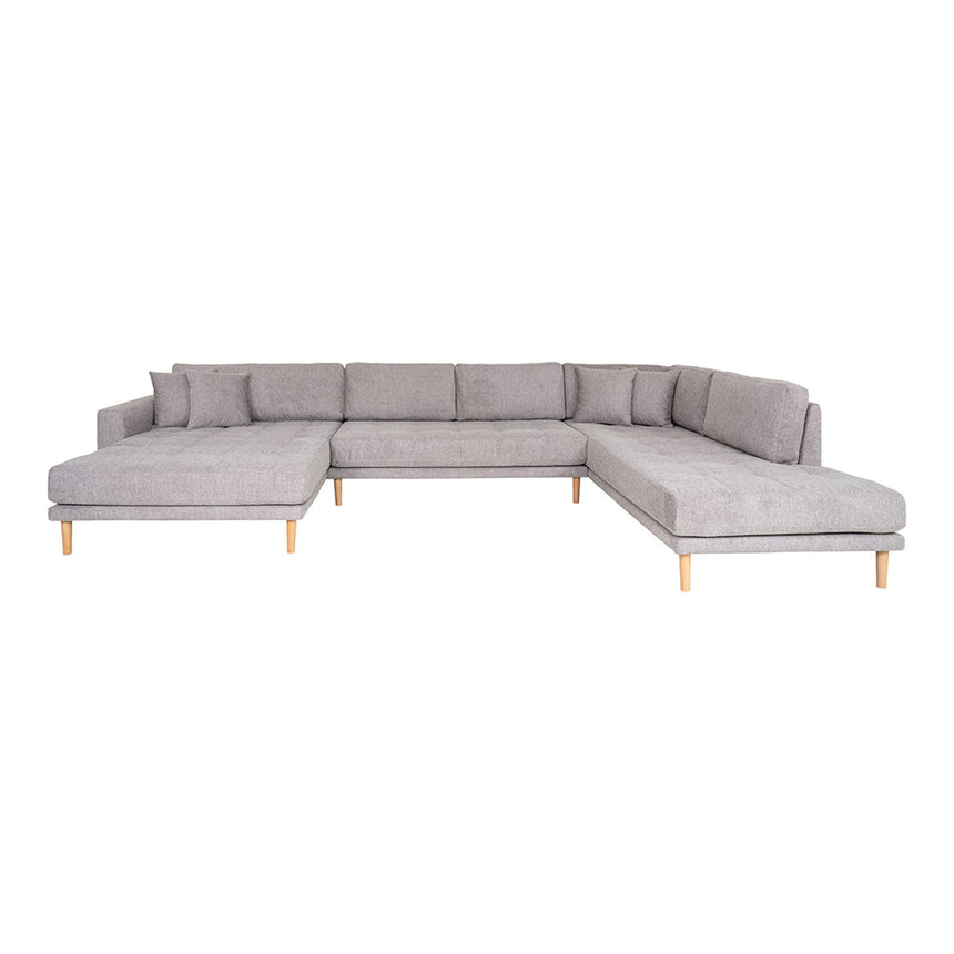 Lido Grey Fabric Left Hand Facing U-Sofa Open End with Natural Legs