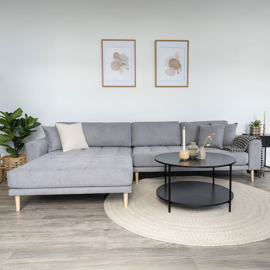 Lido Light Grey Fabric Left Hand Facing Lounge Sofa with Natural Legs